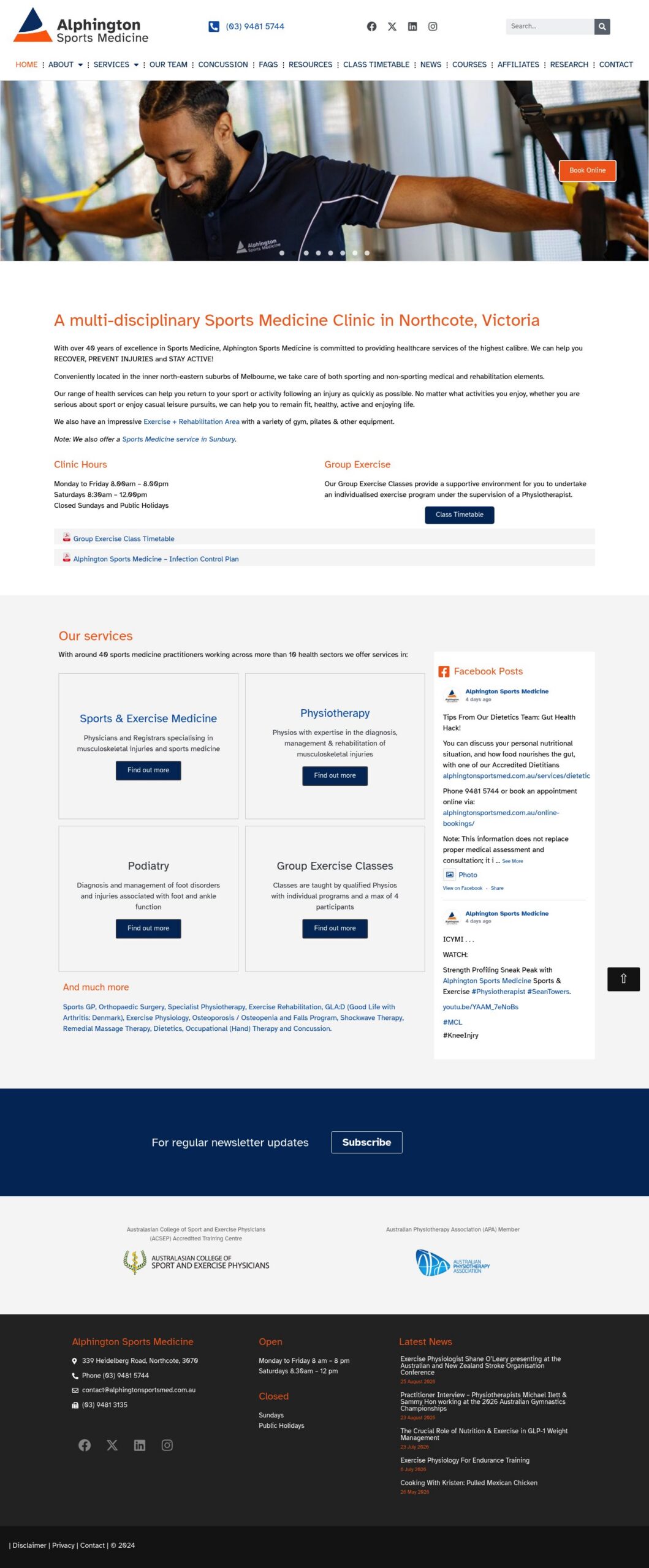 Alphington Sports Medicine homepage screenshot