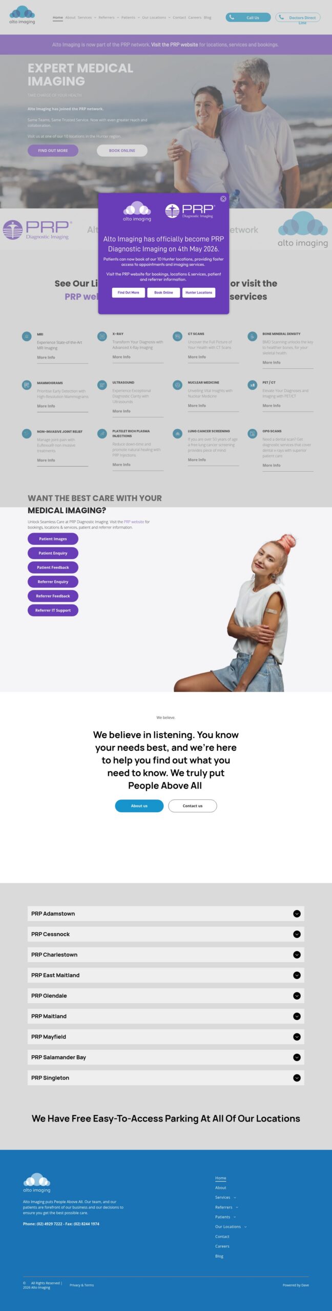 Alto Imaging is now PRP Diagnostic Imaging homepage screenshot