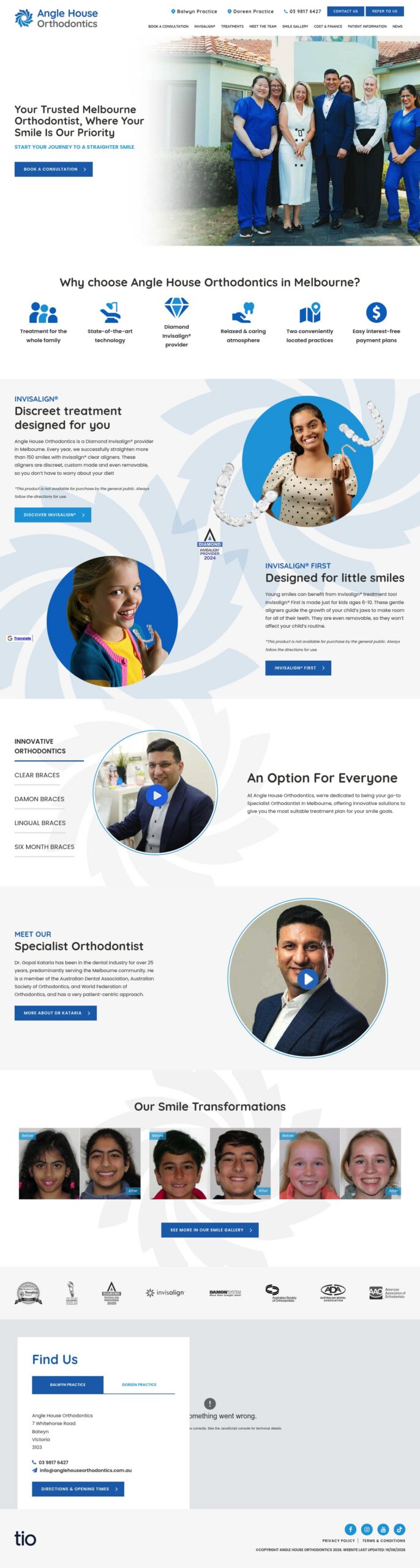 Angle House Orthodontics homepage screenshot