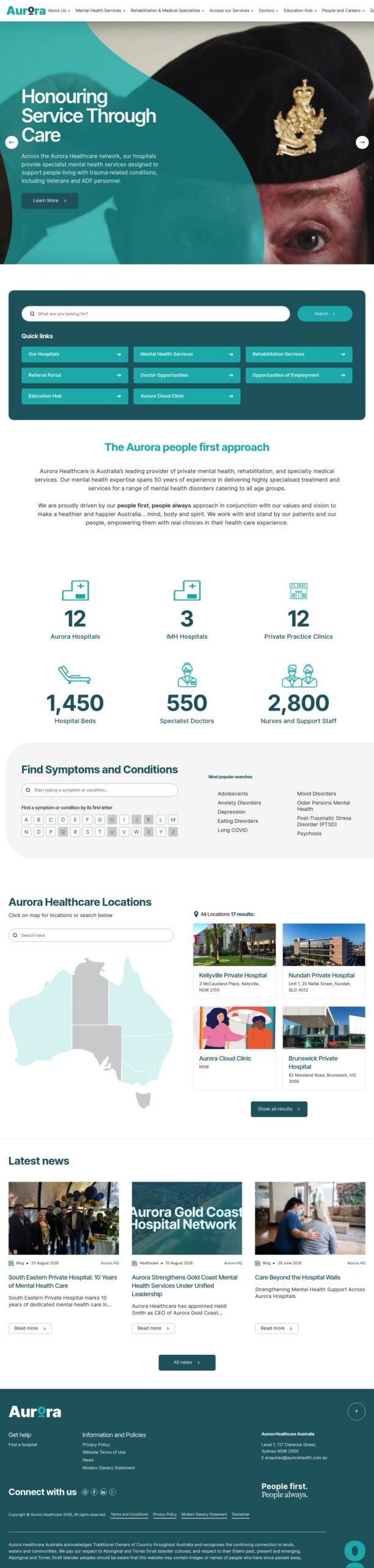 Aurora Healthcare Australia homepage screenshot
