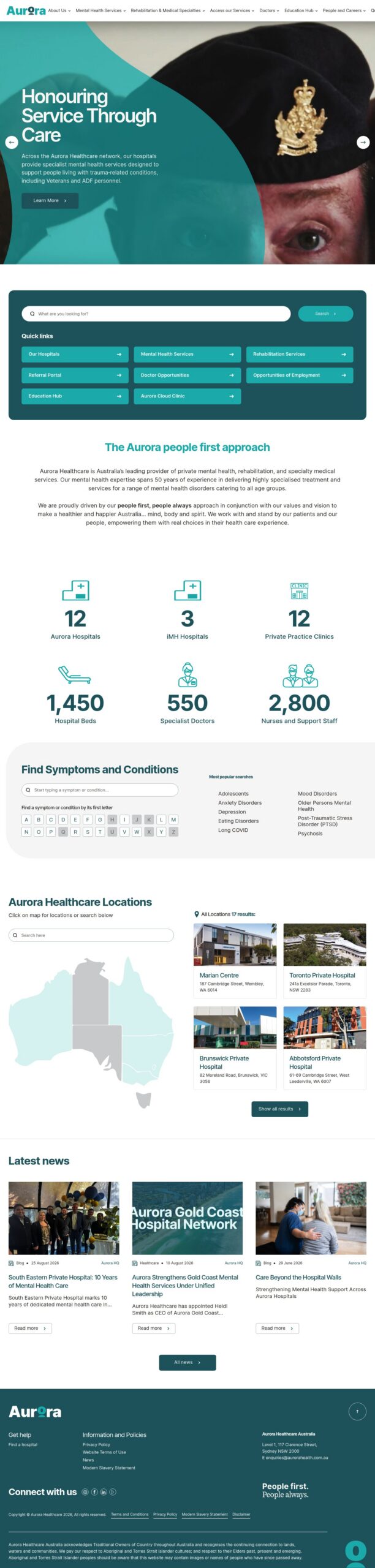 Aurora Healthcare Australia homepage screenshot