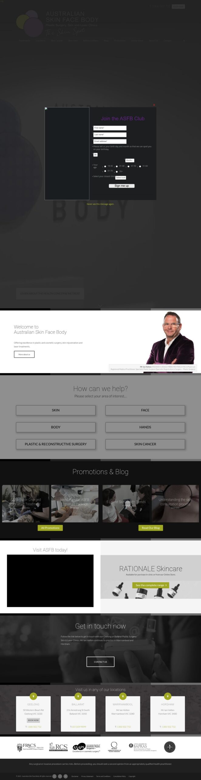 Australian Skin Face Body homepage screenshot