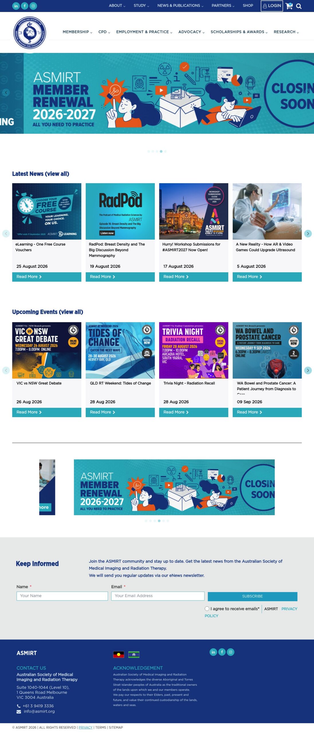 Australian Society of Medical Imaging and Radiation Therapy homepage screenshot