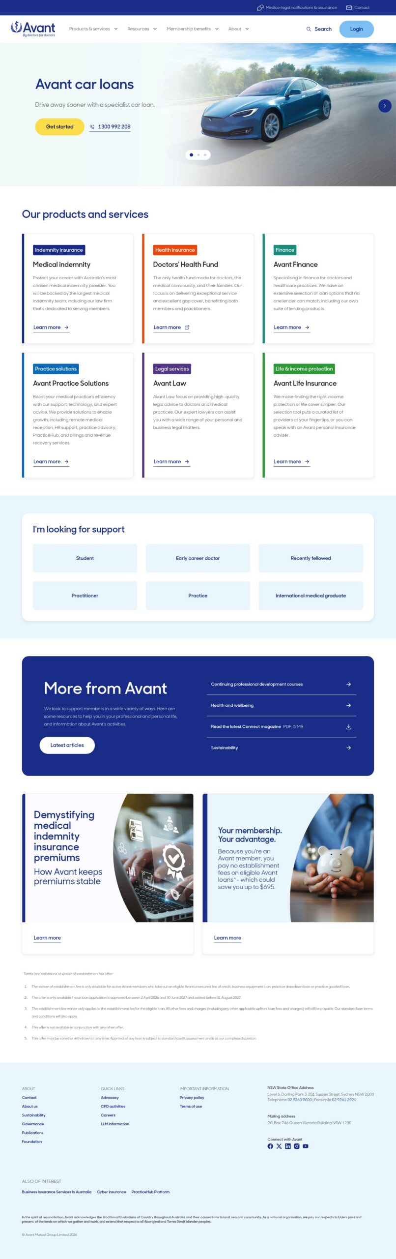 Avant Mutual homepage screenshot