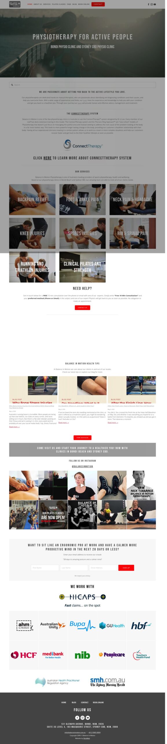 Balance in Motion Physiotherapy homepage screenshot