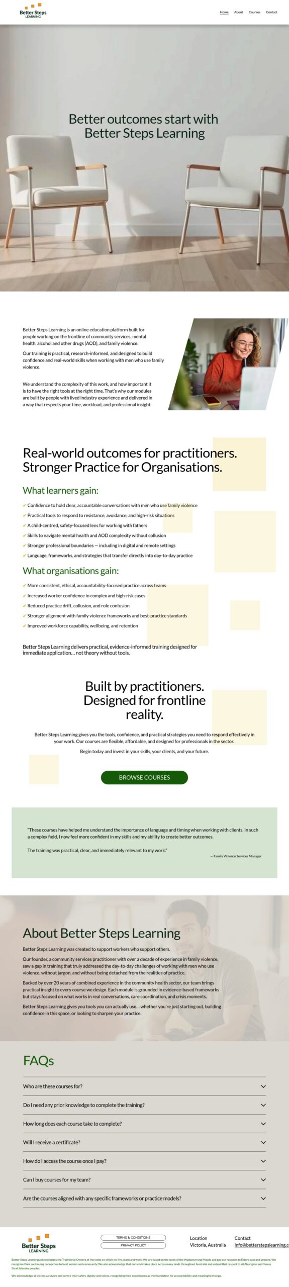 Better Steps Learning homepage screenshot