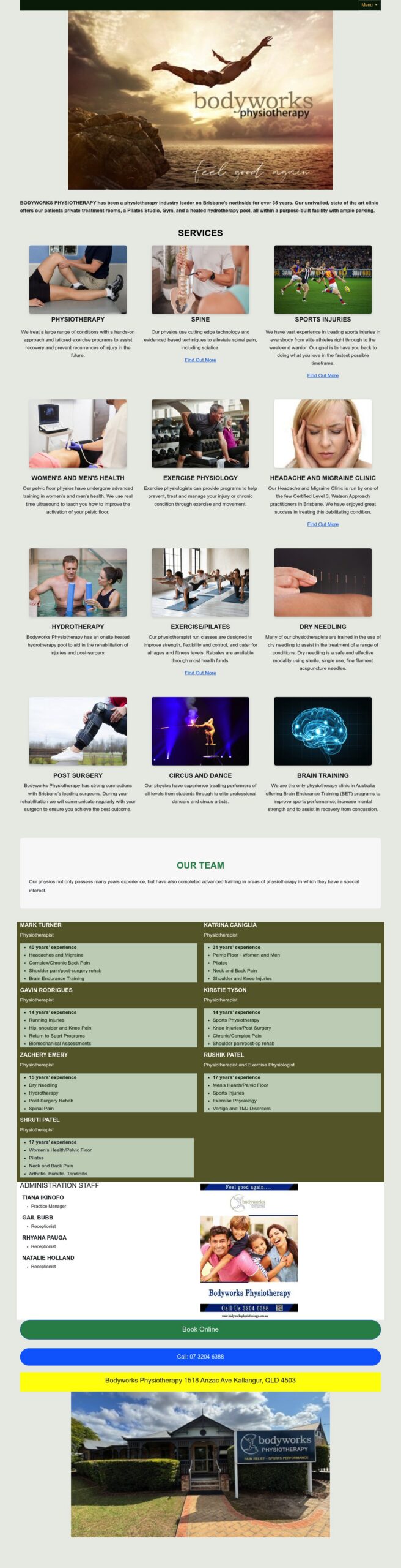 Bodyworksphysiotherapy homepage screenshot