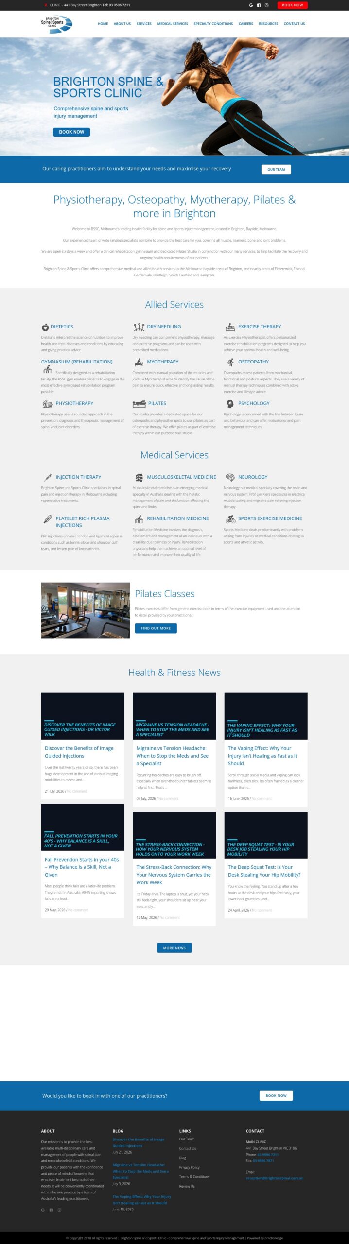 Brighton Spine and Sports Clinic homepage screenshot