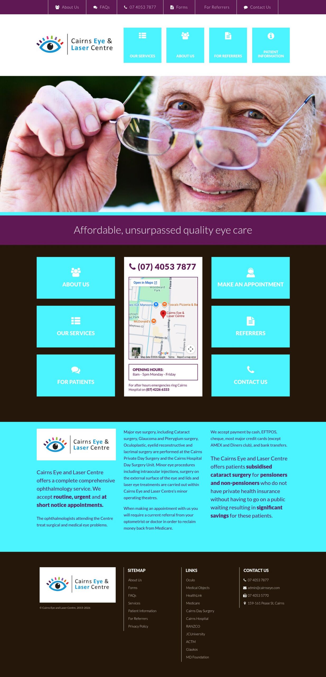 Cairns Eye and Laser Centre homepage screenshot
