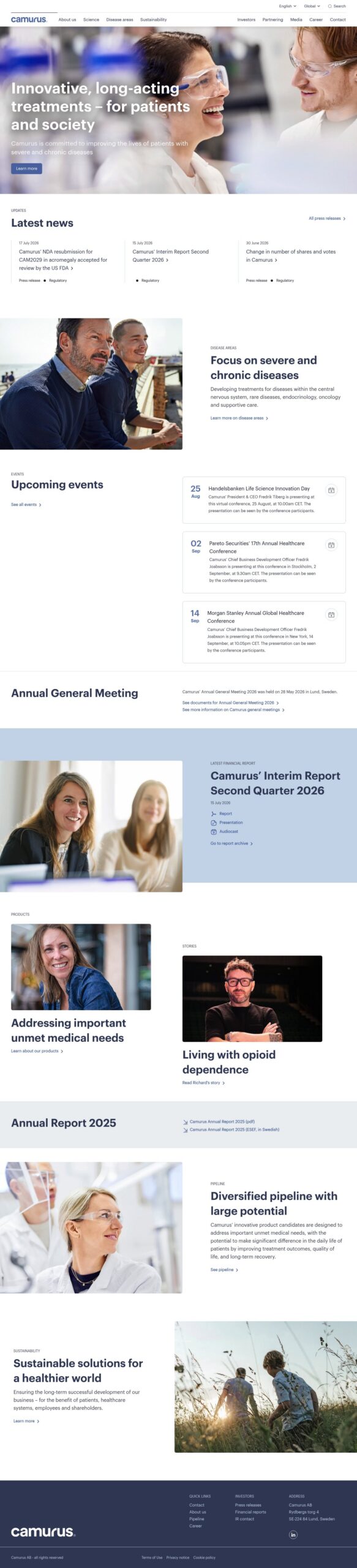 Camurus homepage screenshot