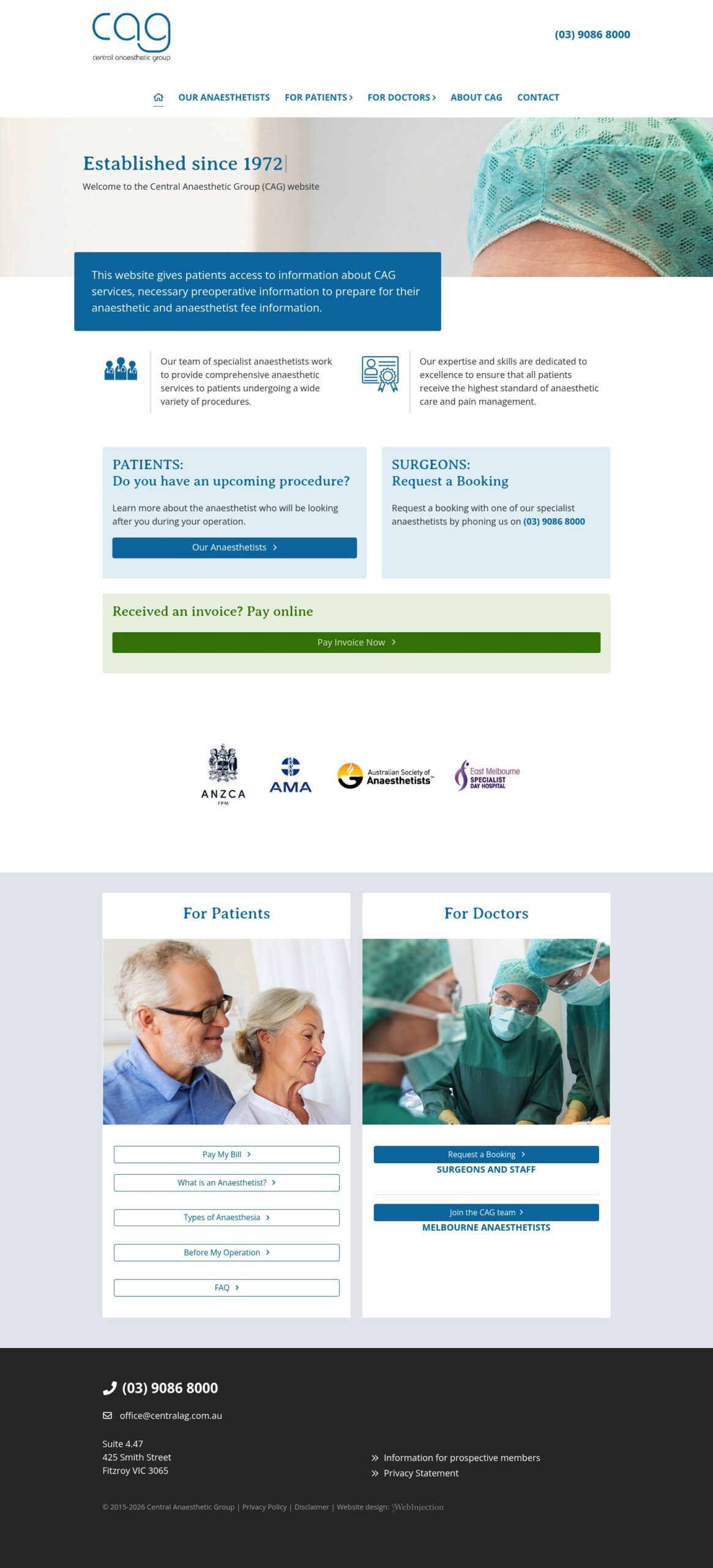 Central Anaesthetic Group homepage screenshot