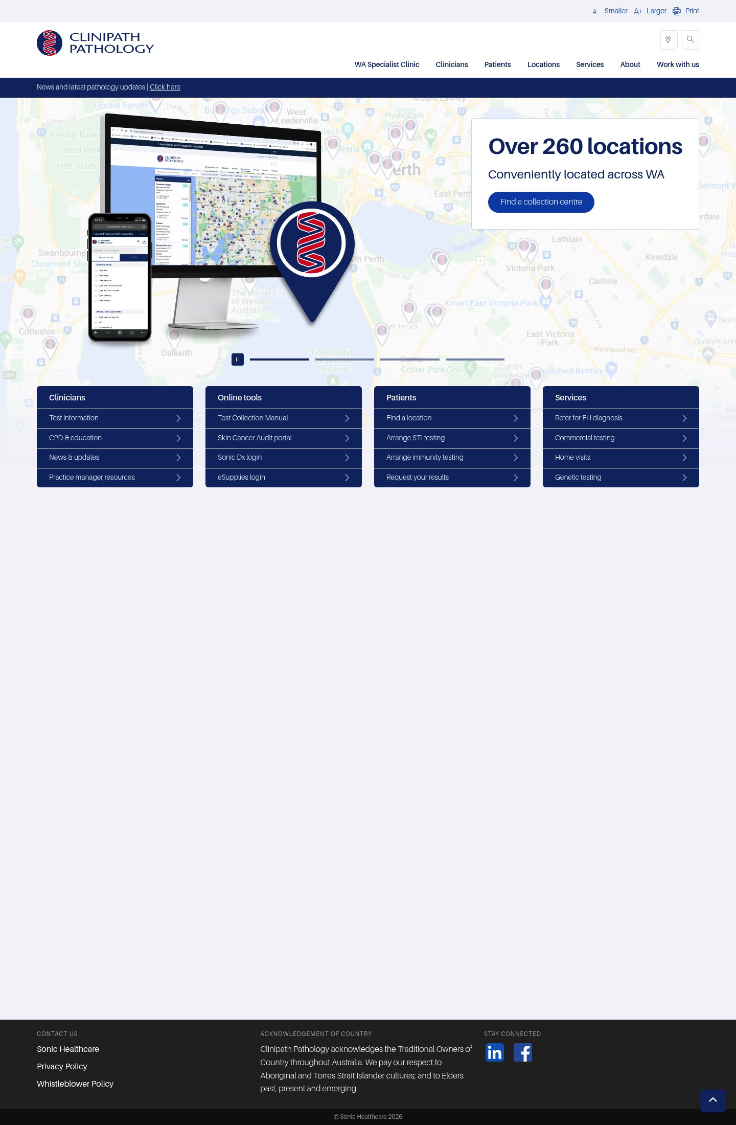 Clinipath Pathology homepage screenshot