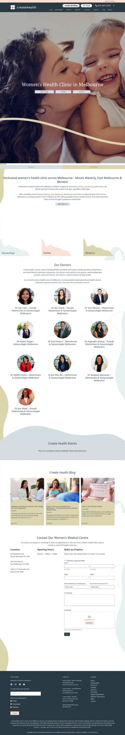 Create Health homepage screenshot