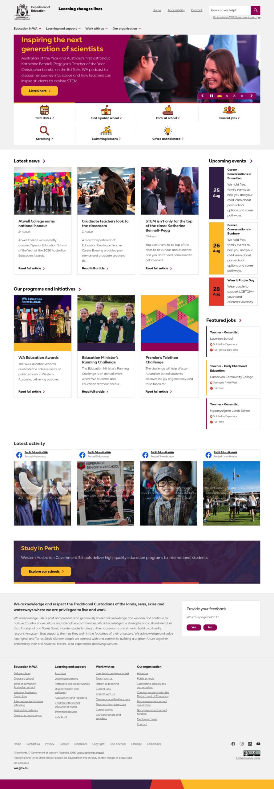 Department of Education, Western Australia homepage screenshot