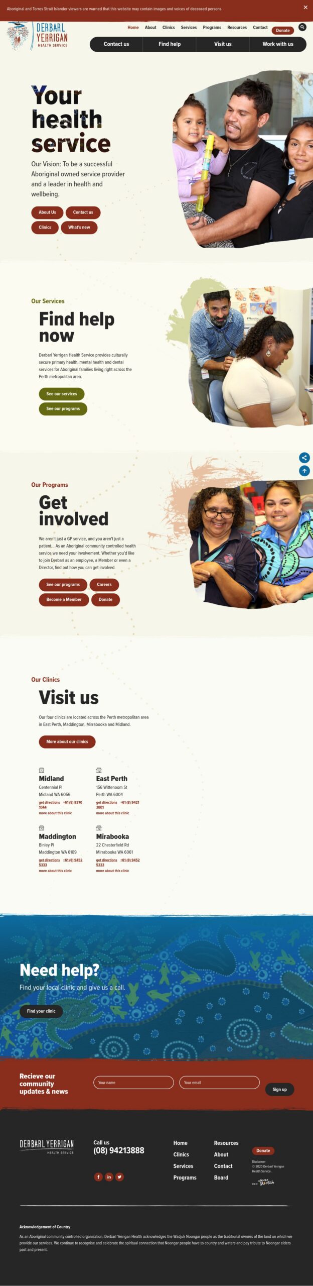 Derbarl Yerrigan Health Service homepage screenshot