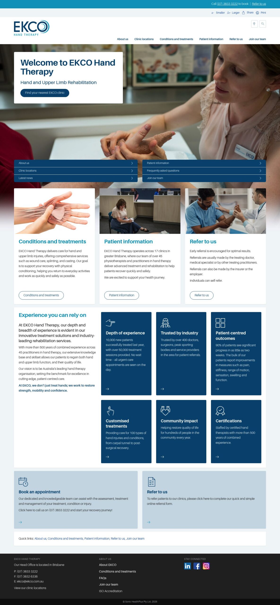 EKCO Hand Therapy homepage screenshot