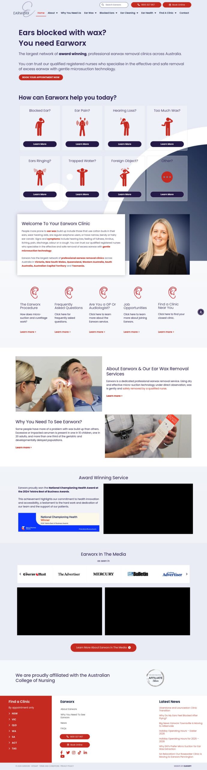Earworx homepage screenshot
