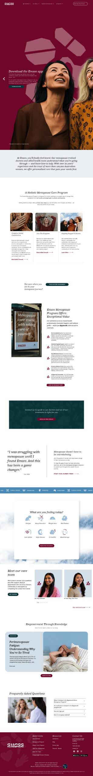 Emsee Menopause Healthcare homepage screenshot