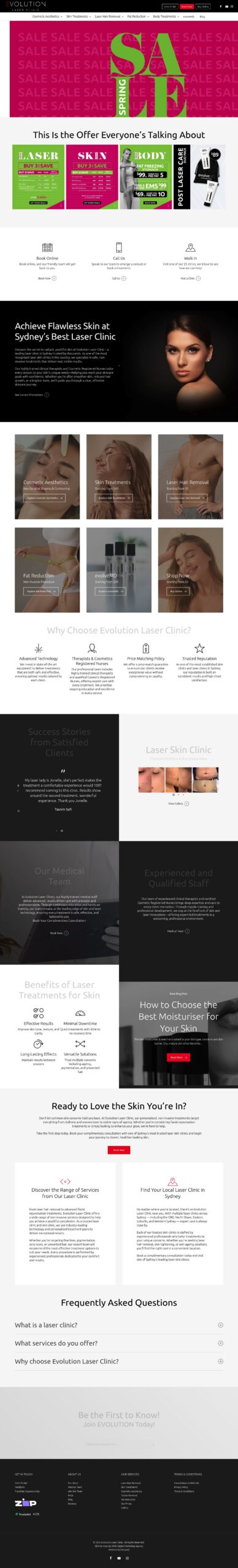 Evolution Laser Clinic homepage screenshot
