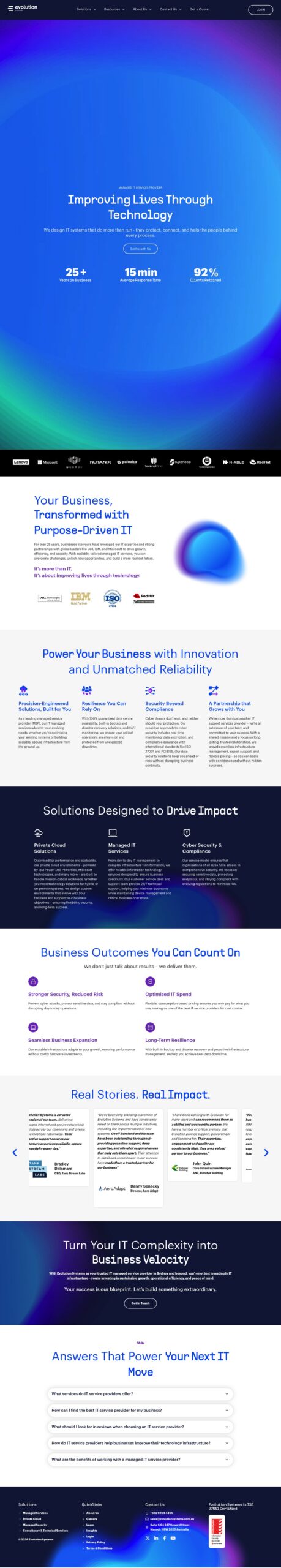 Evolution Systems Pty Ltd homepage screenshot