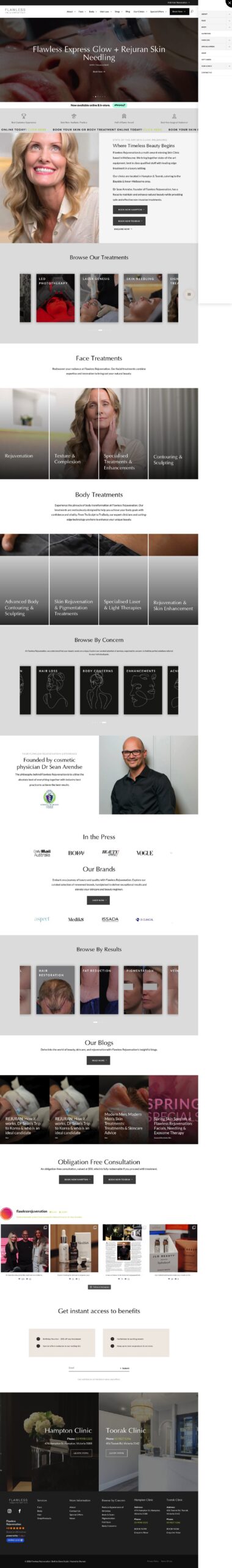 Flawless Rejuvenation Skin Clinic homepage screenshot