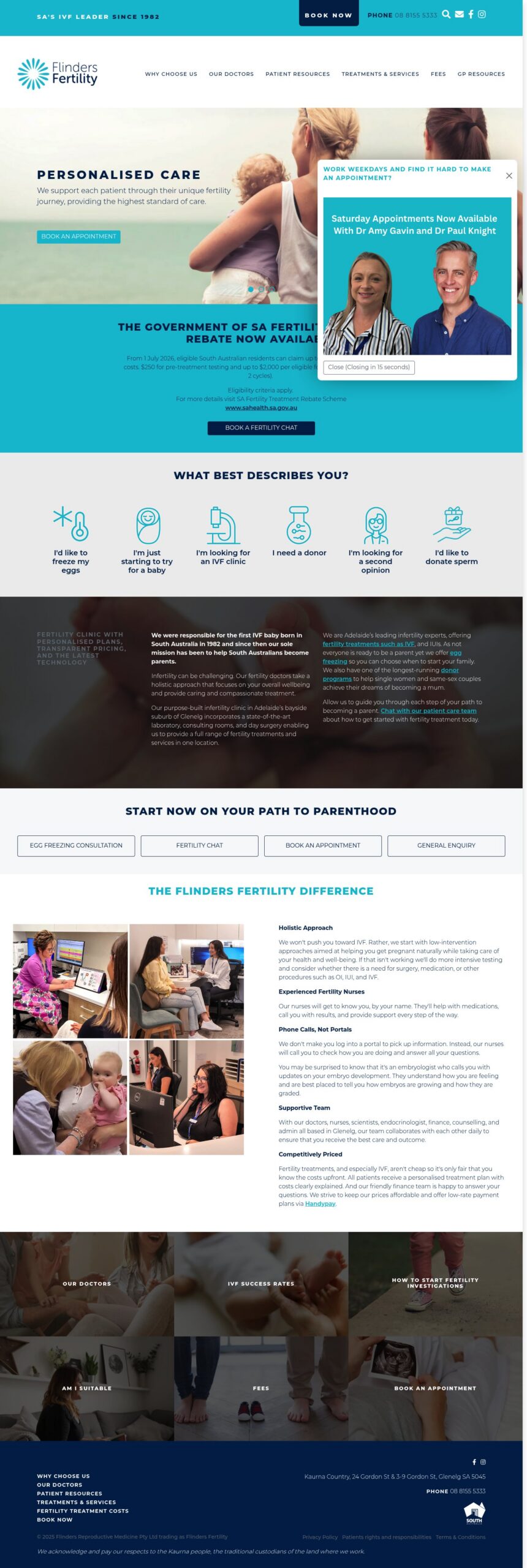 Flinders Fertility homepage screenshot