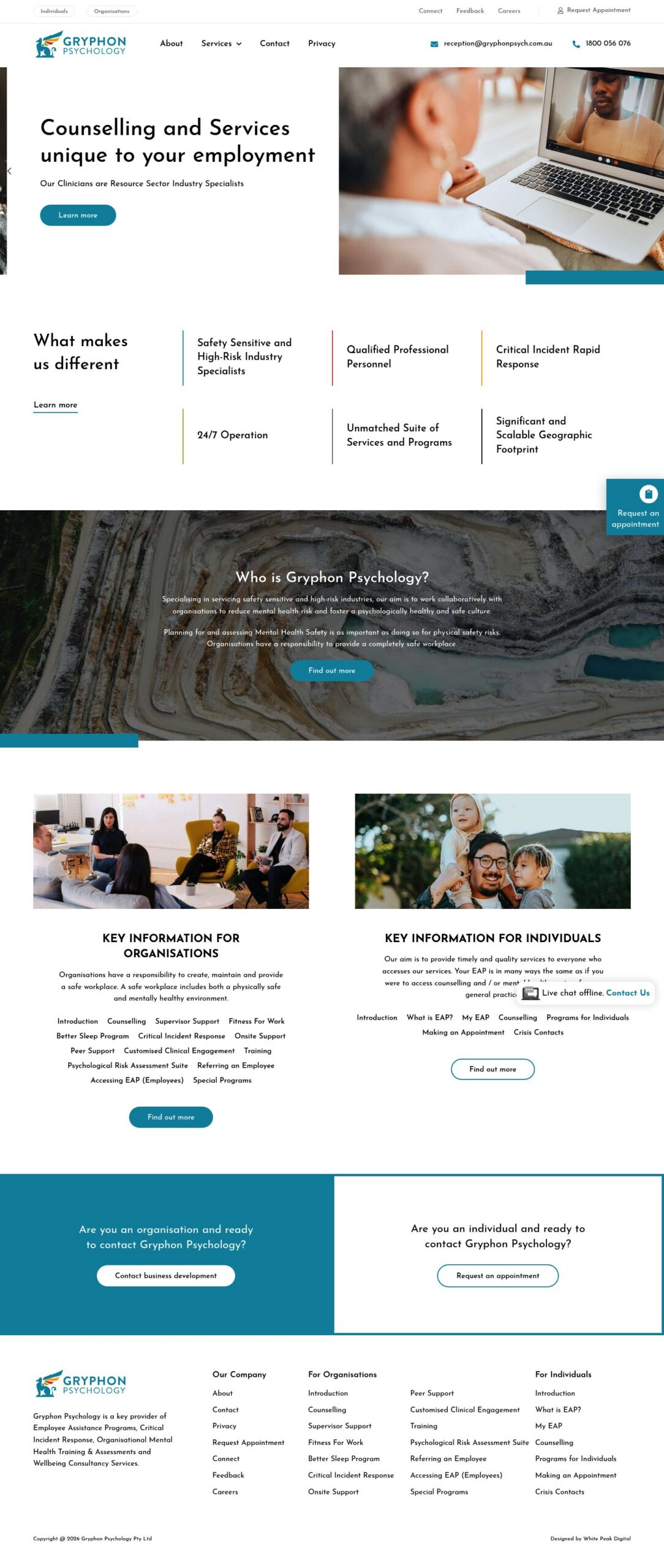 Gryphon Psychology homepage screenshot