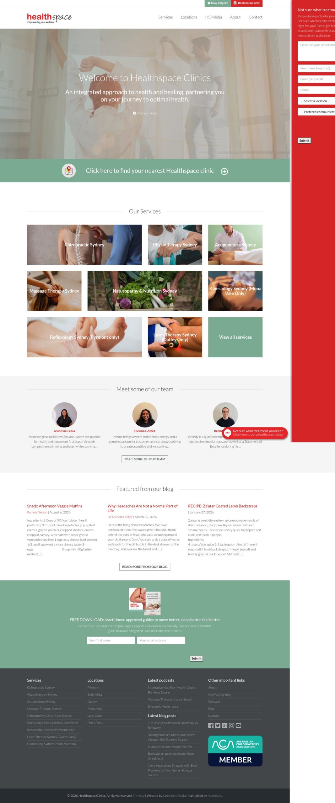 Health Space Clinics homepage screenshot