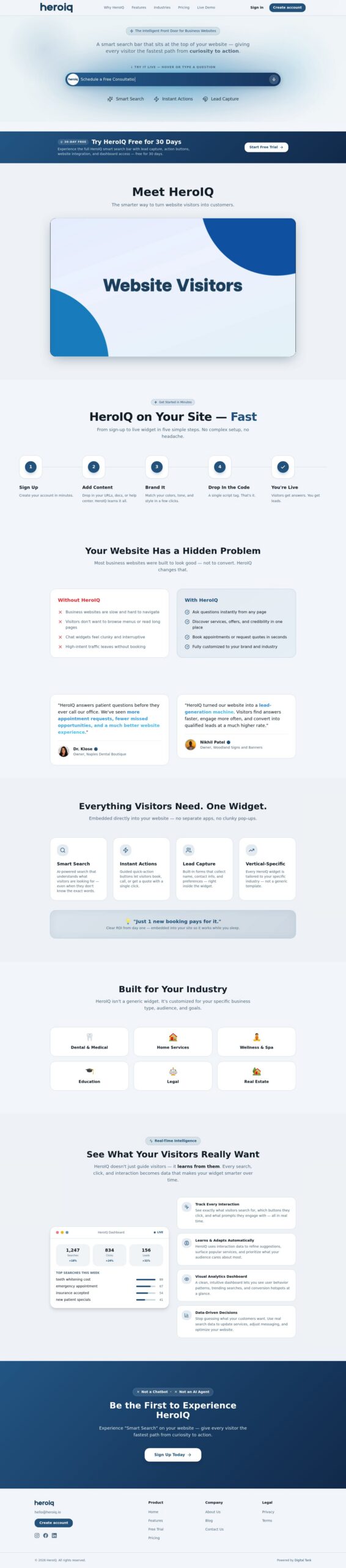 Heroiq homepage screenshot