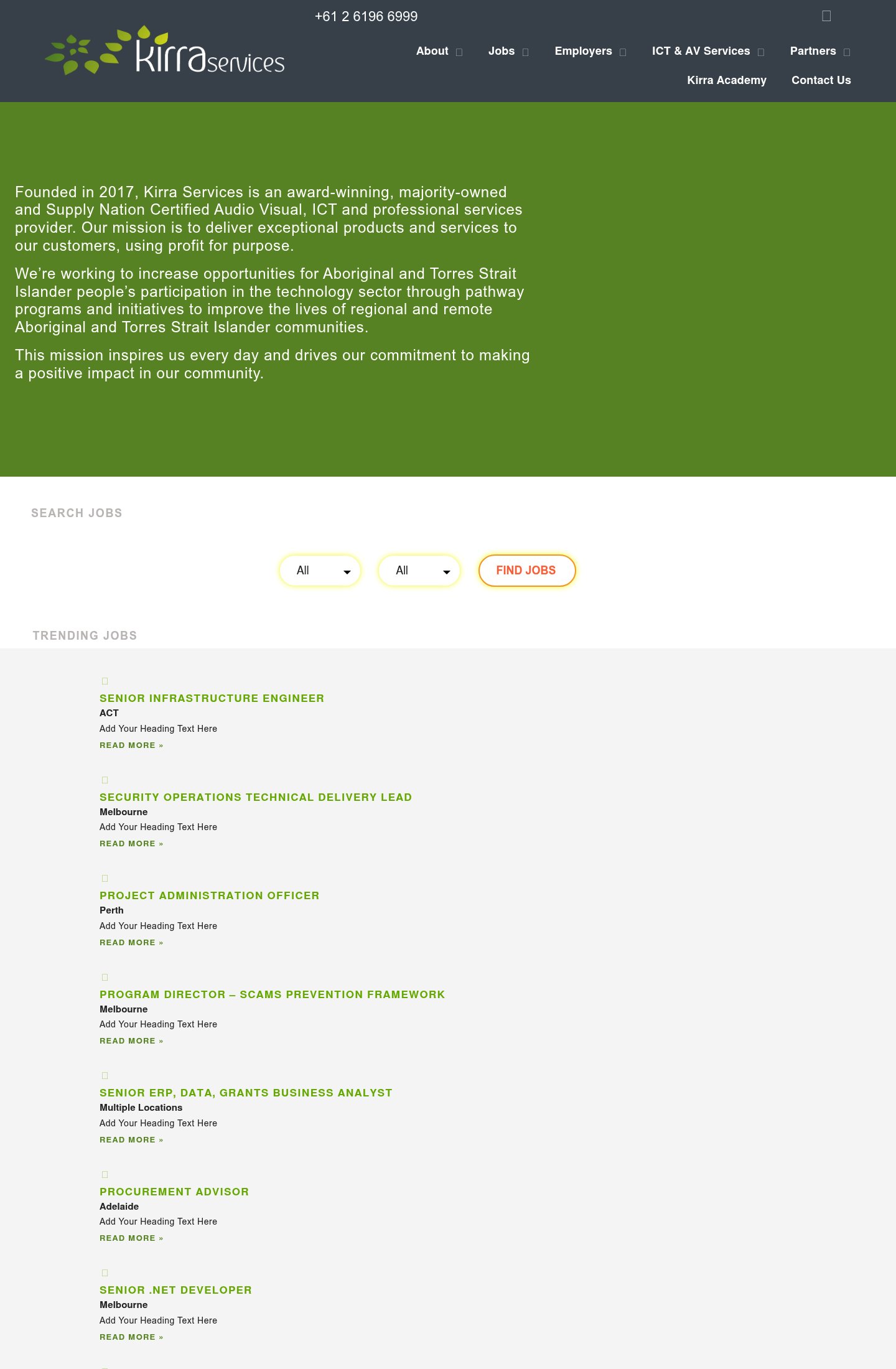 Kirra Services (Supply Nation Certified) homepage screenshot