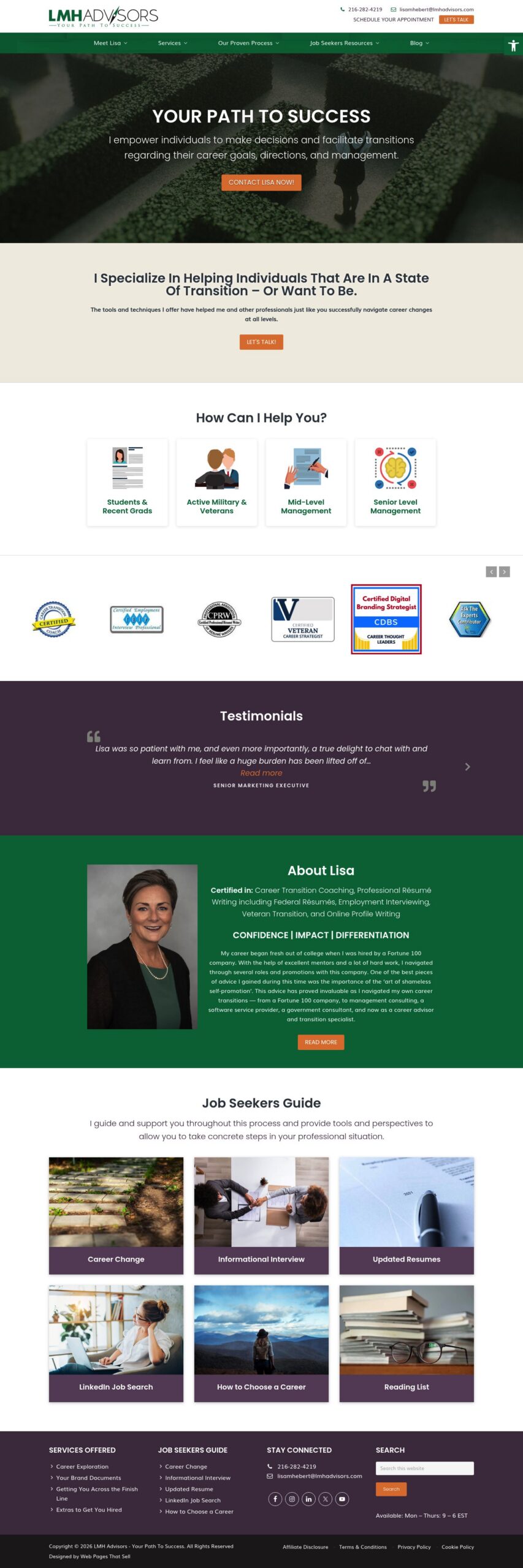 LMH Advisors homepage screenshot