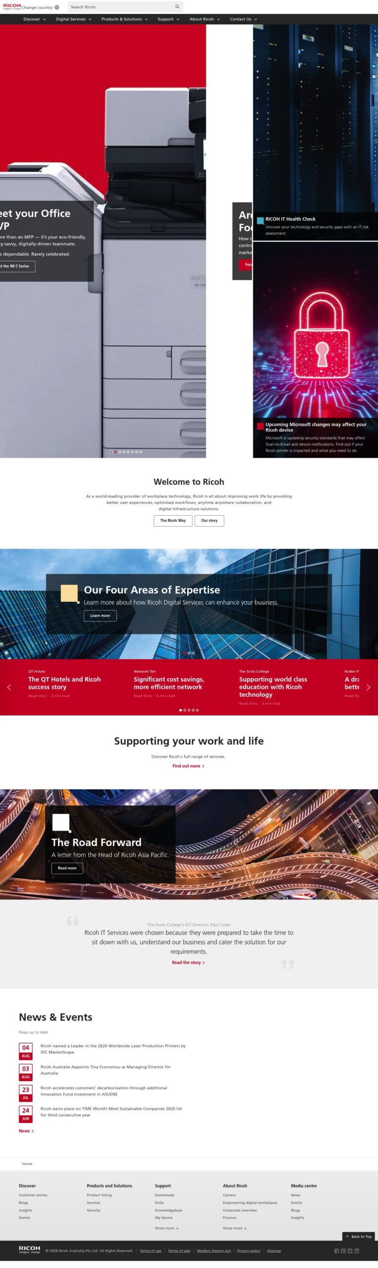 Lanier now part of Ricoh Australia homepage screenshot
