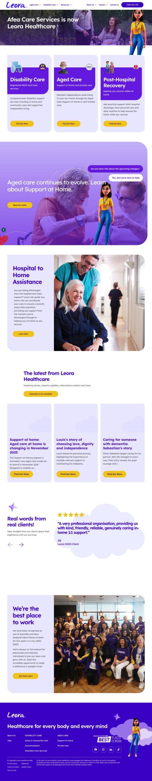 Leora Healthcare homepage screenshot