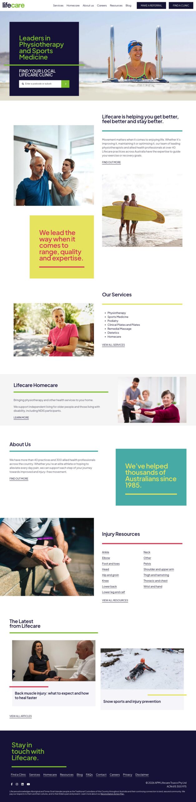 Lifecare Australia homepage screenshot