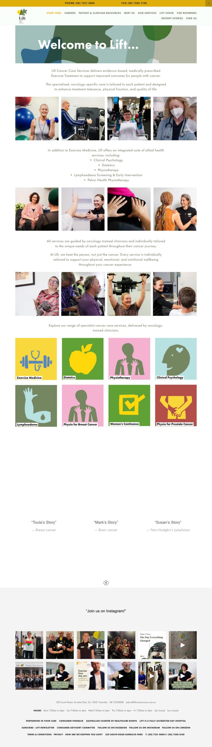 Lift Cancer Care Services homepage screenshot