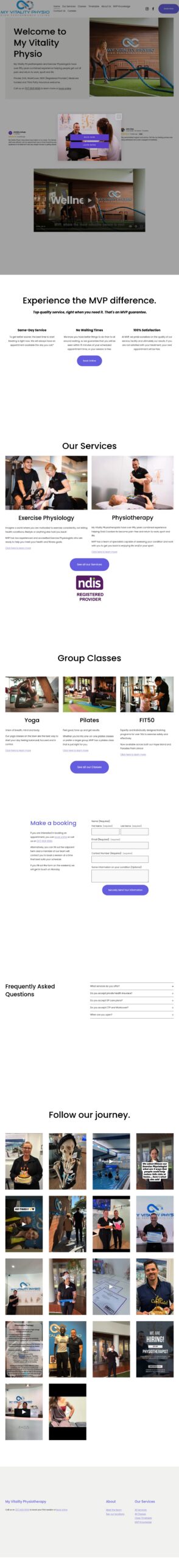 My Vitality Physio homepage screenshot