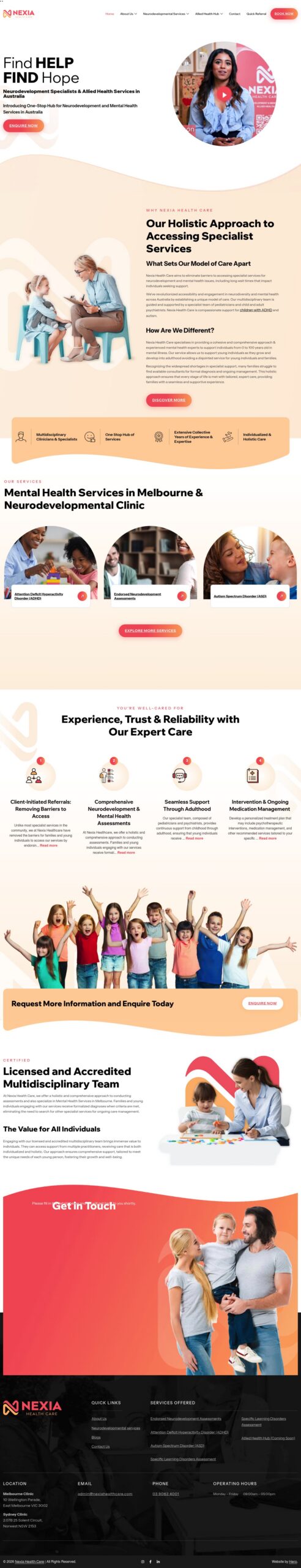 Nexia Health Care homepage screenshot
