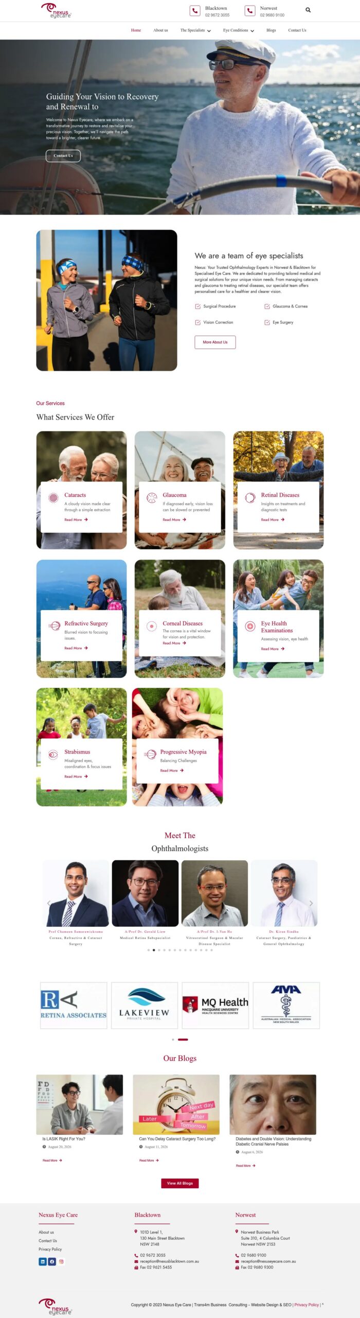 Nexus Eyecare homepage screenshot