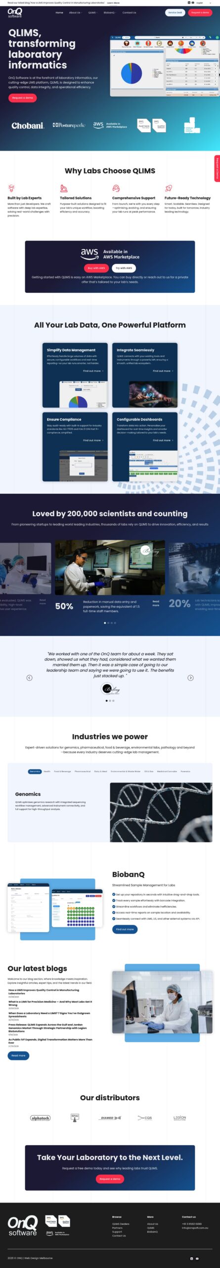 OnQ Software homepage screenshot