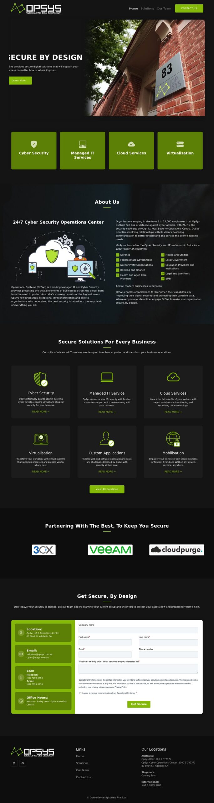 OpSys Australia homepage screenshot