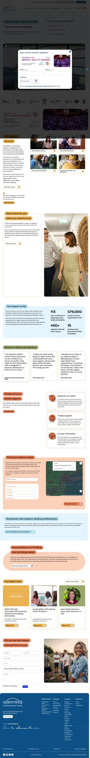 Open Minds homepage screenshot