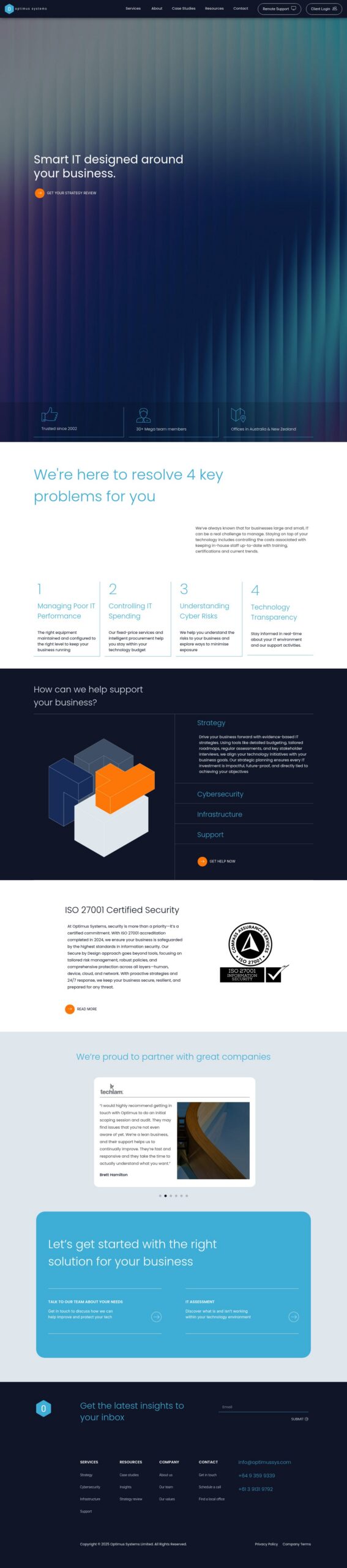 Optimus Systems homepage screenshot