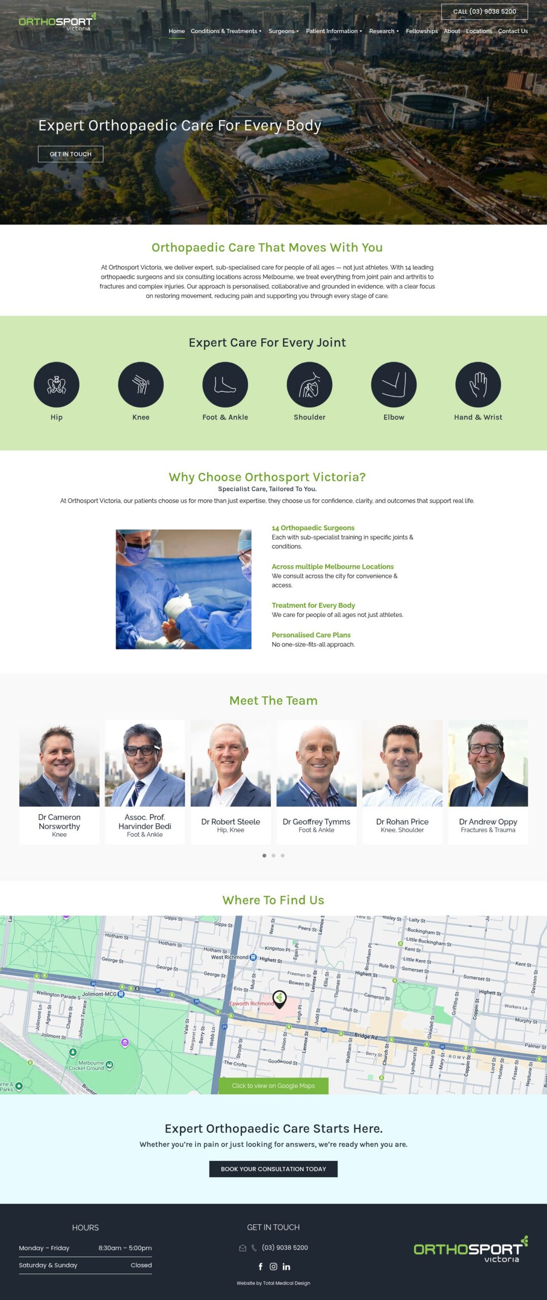 OrthoSport Victoria homepage screenshot