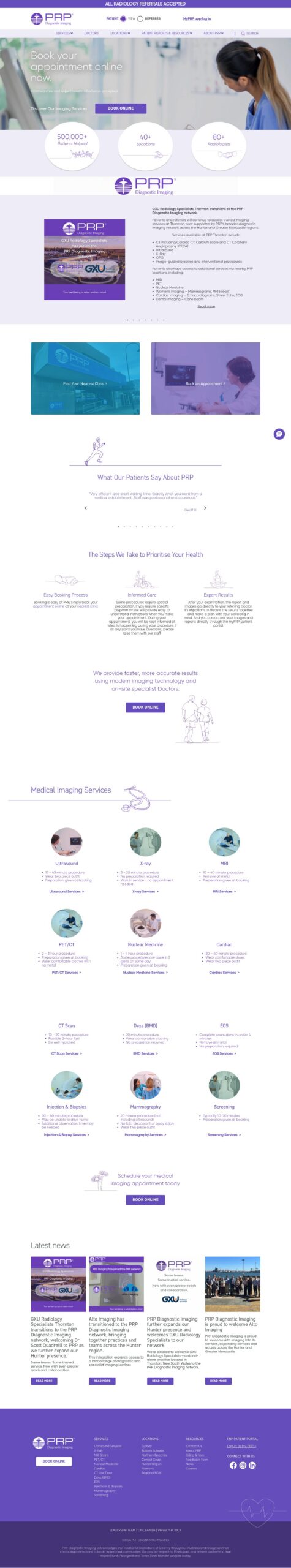 PRP Diagnostic Imaging homepage screenshot