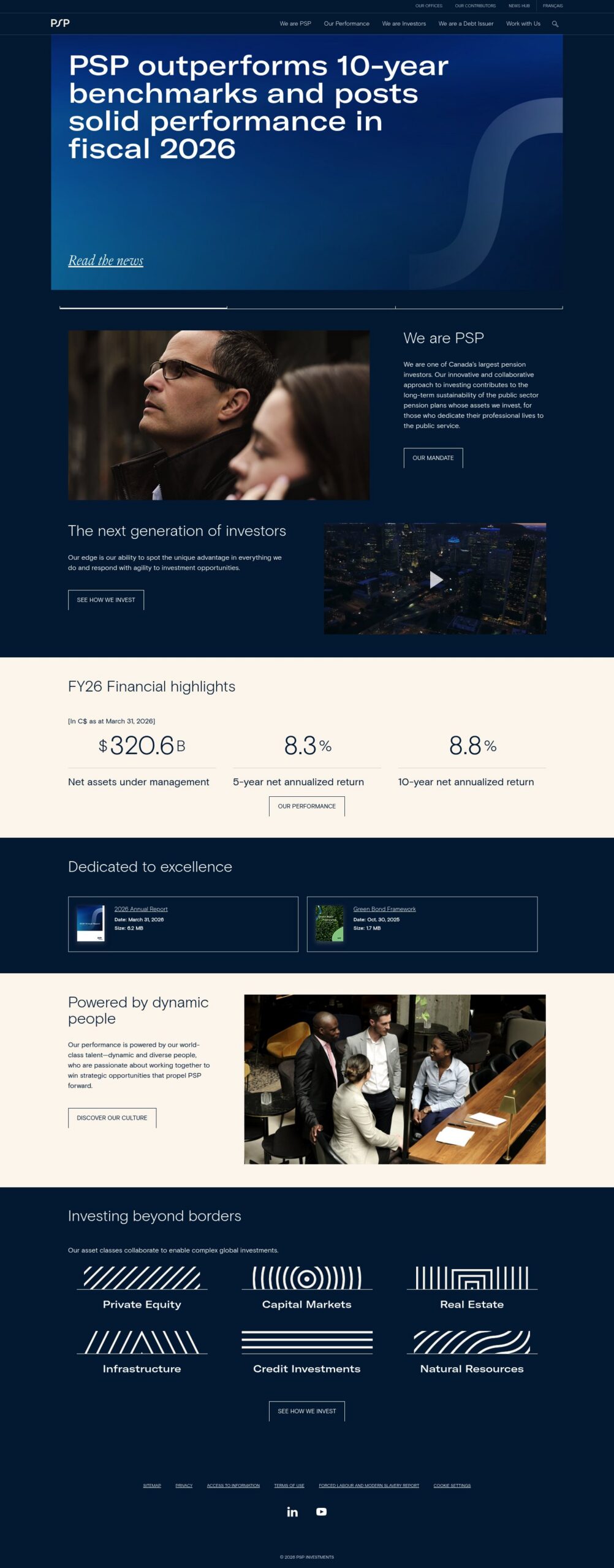 PSP Investments homepage screenshot