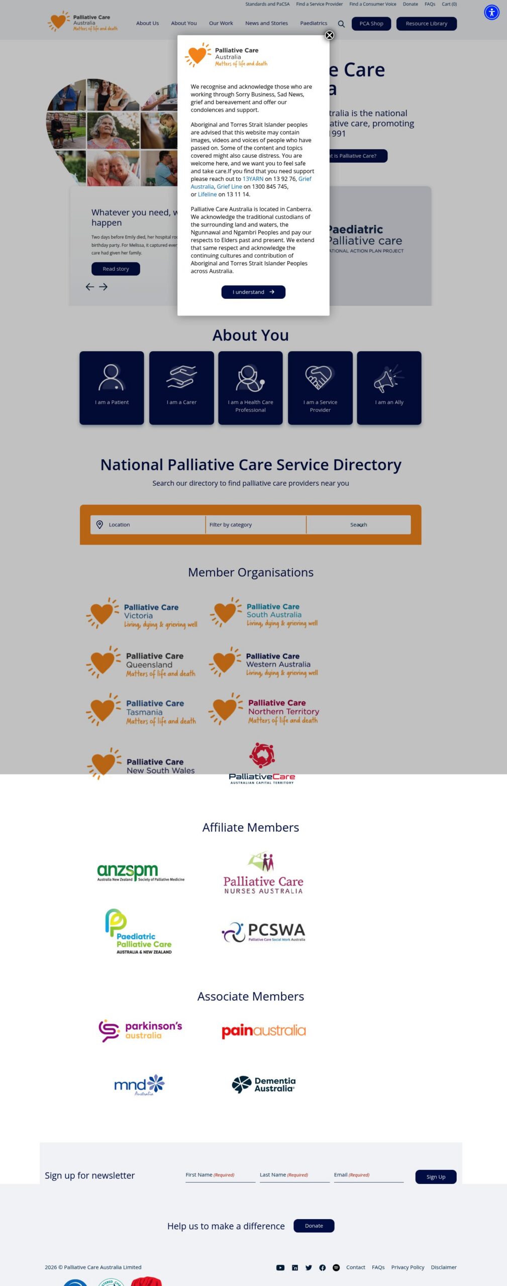 Palliative Care Australia homepage screenshot
