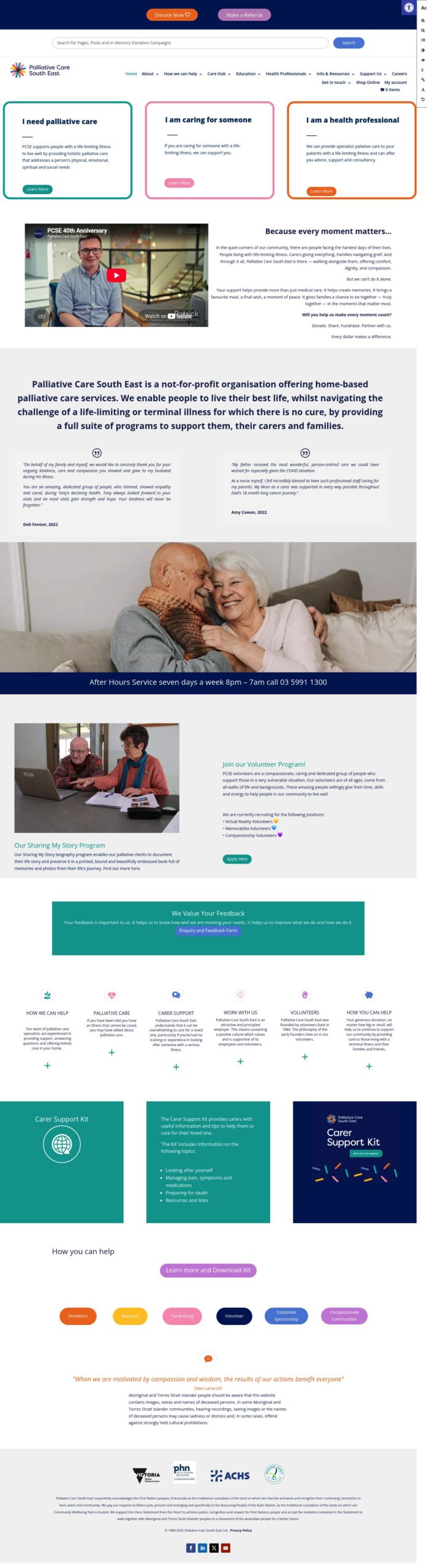 Palliative care southeast homepage screenshot