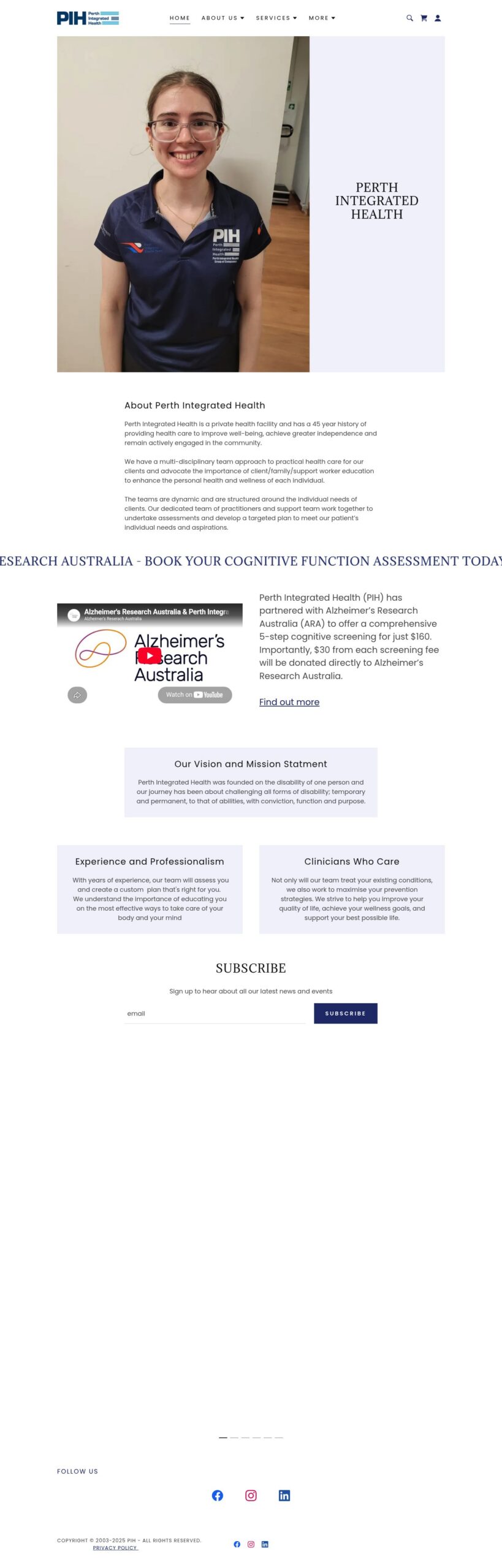Perth Integrated Health Group of Companies homepage screenshot