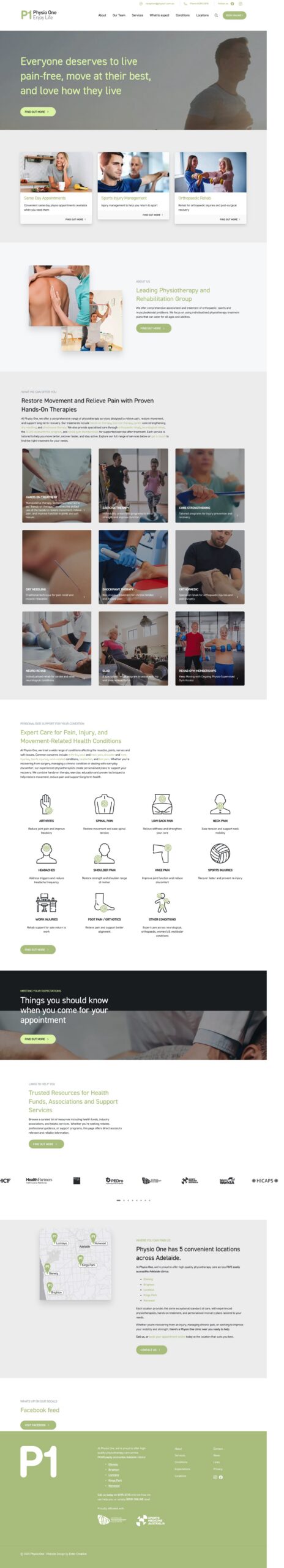 Physio One homepage screenshot