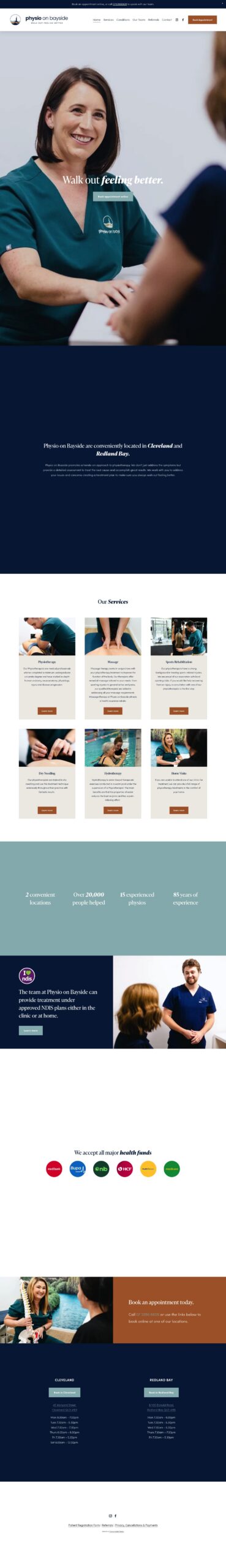 Physio on Bayside homepage screenshot
